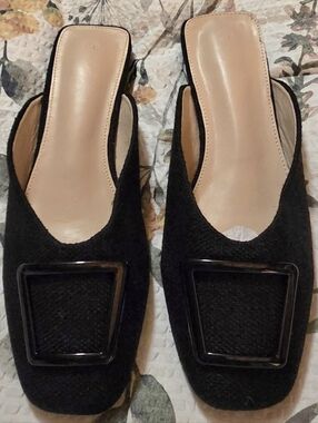 New, Women’s Black Slide Mule with Decorative Buckle
